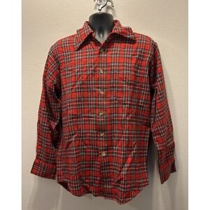 Vintage A.J August Heavy‎ Red Plaid Flannel Wool Blend Size Large 16